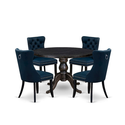 5 Piece Dining Table Set Includes 48" Round Table In Navy Blue Color