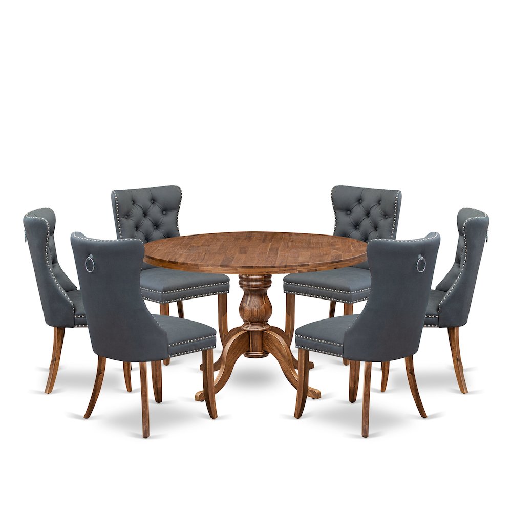 7-Piece Dining Table Set Of A Dining Table, 6 Platinum Gray Dining Room Chairs