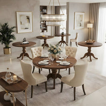 Polyester Solid Wood Round Kitchen Table and Chairs 7 Piece Set, Light Beige