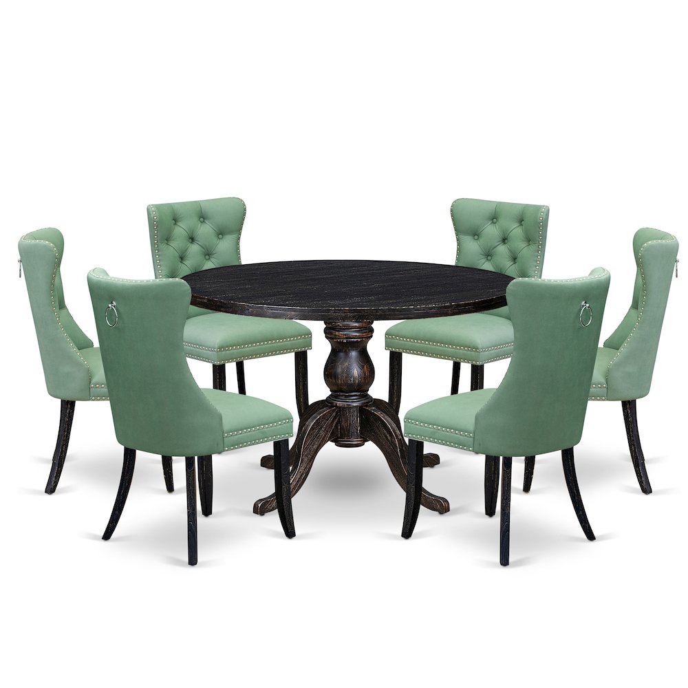 7 Piece Dinette Set Consists Of 48" Round Table In Willow Green Color
