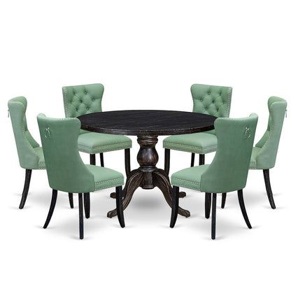 7 Piece Dinette Set Consists Of 48" Round Table In Willow Green Color