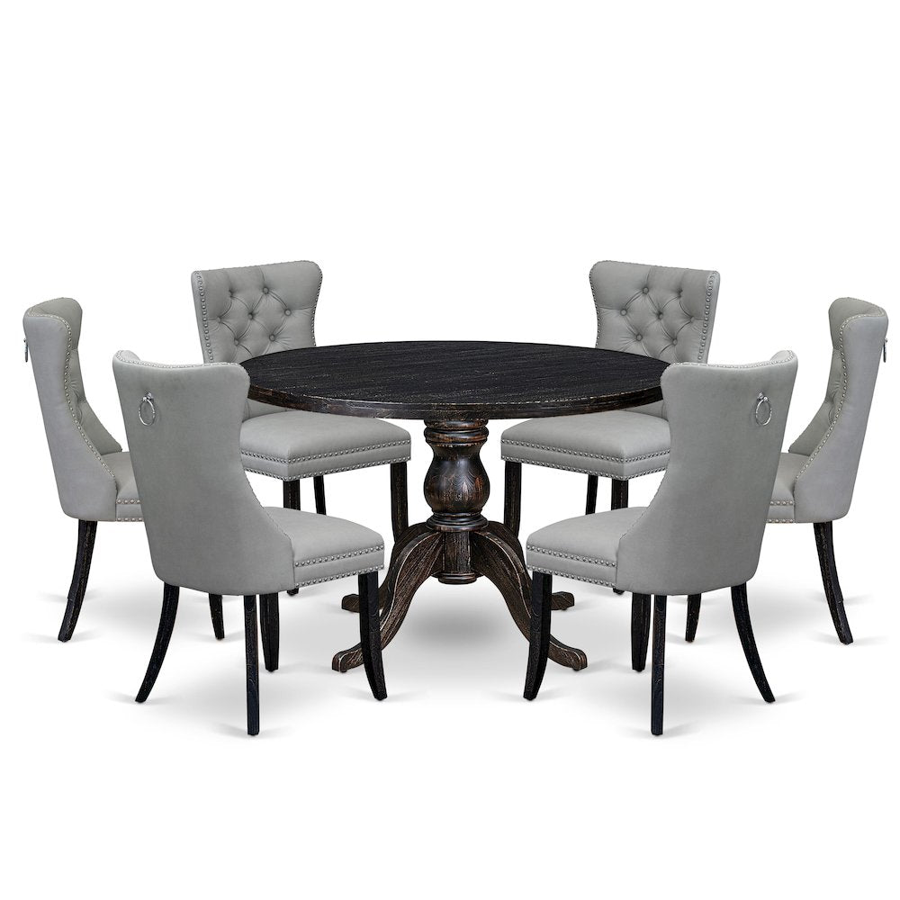 7 Piece Dining Table Set Consists Of 48" Round Table In Light Gray Color
