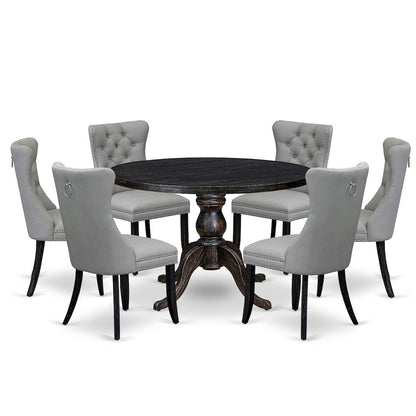 7 Piece Dining Table Set Consists Of 48" Round Table In Light Gray Color