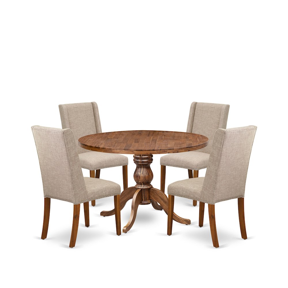 5-Piece Dining Room Table Set A Dining Table, 4 Light Tan Fabric Dining Chairs