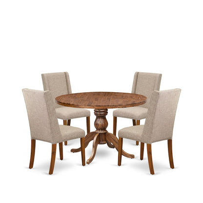 5-Piece Dining Room Table Set A Dining Table, 4 Light Tan Fabric Dining Chairs