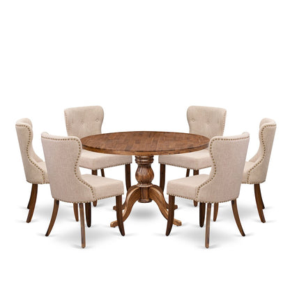 7 Piece Kitchen Table Set Contains 48" Round Table In Light Tan Color
