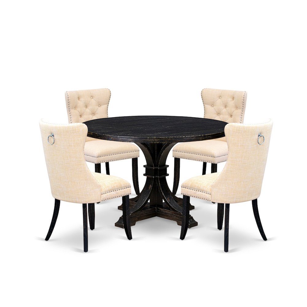 5-Pc Dining Table A Dining Table And 4 Light Beige Linen Fabric Dinner Chairs