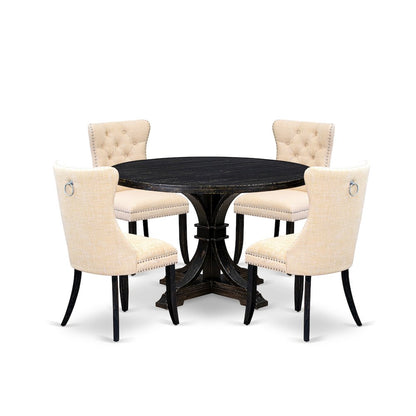 5-Pc Dining Table A Dining Table And 4 Light Beige Linen Fabric Dinner Chairs