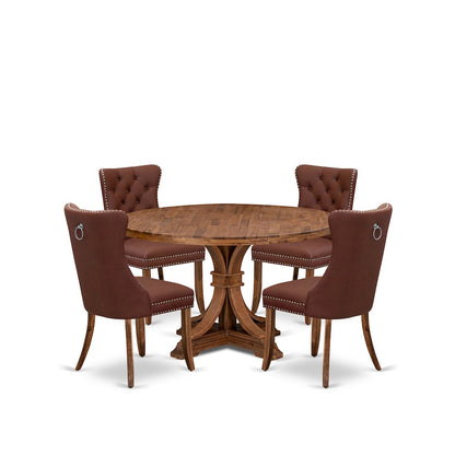 5-Pc Dining Room Set Consist A Kitchen Table And 4 Burgundy Upholstered Chairs