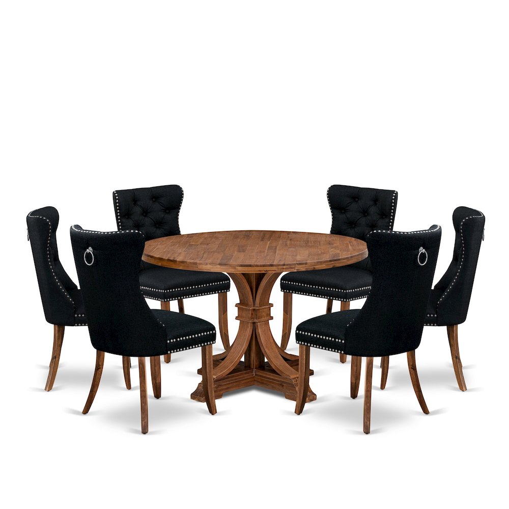 7-Piece Kitchen Dining Table Set In Black Color