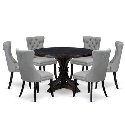 7 Piece Dining Table Set Includes 48" Round Table In Light Gray Color