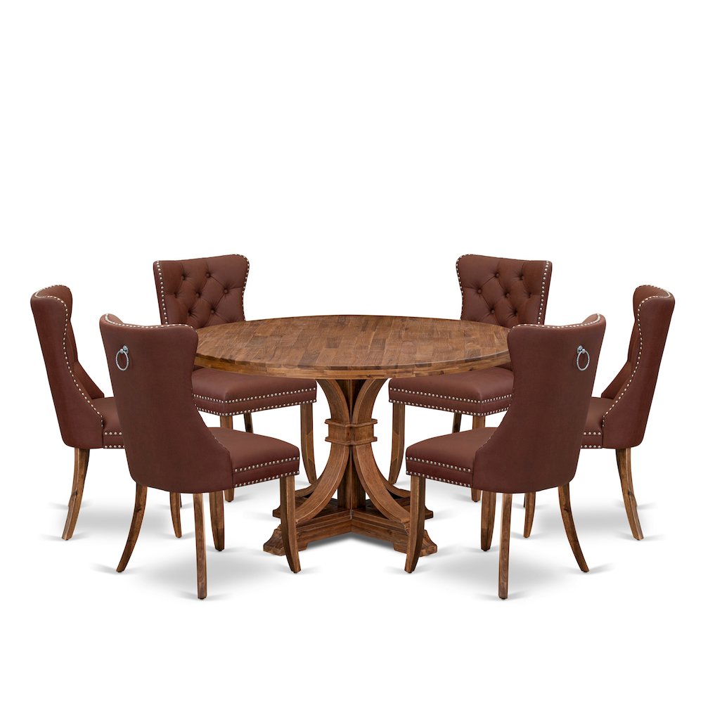 7-Pc Modern Dining Table Set Contain A Room Table And 6 Burgundy Padded Chairs