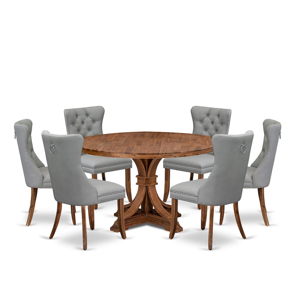 7-Pc Mid Century Dining Set Contain A Room Table And 6 Light Gray Parson Chairs