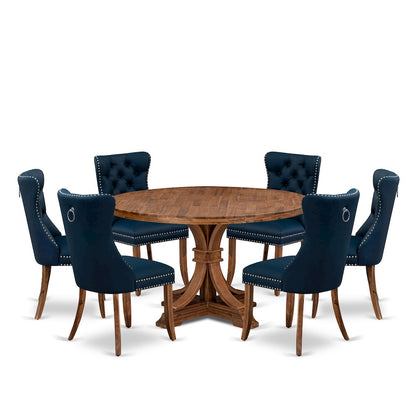 7-Piece Wooden Dining Set In Navy Blue Color