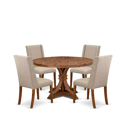 5-Piece Kitchen Table Set Of A Dinner Table, 4 Light Tan Fabric Dinner Chairs