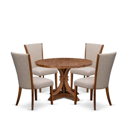 5 Piece Dinette Set Consists Of 48" Round Dining Table In Light Tan Color