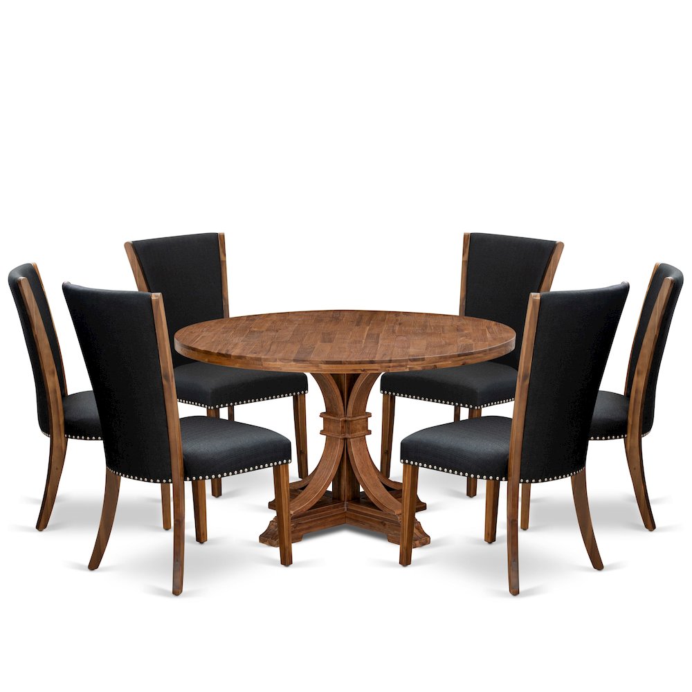 7 Piece Dining Table Set For 6 Includes 54" Round Table In Black Color