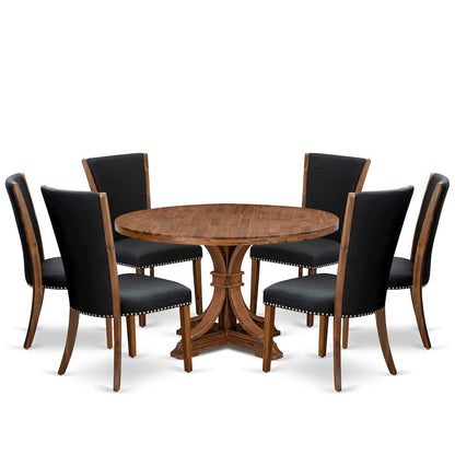 7 Piece Dining Table Set For 6 Includes 54" Round Table In Black Color