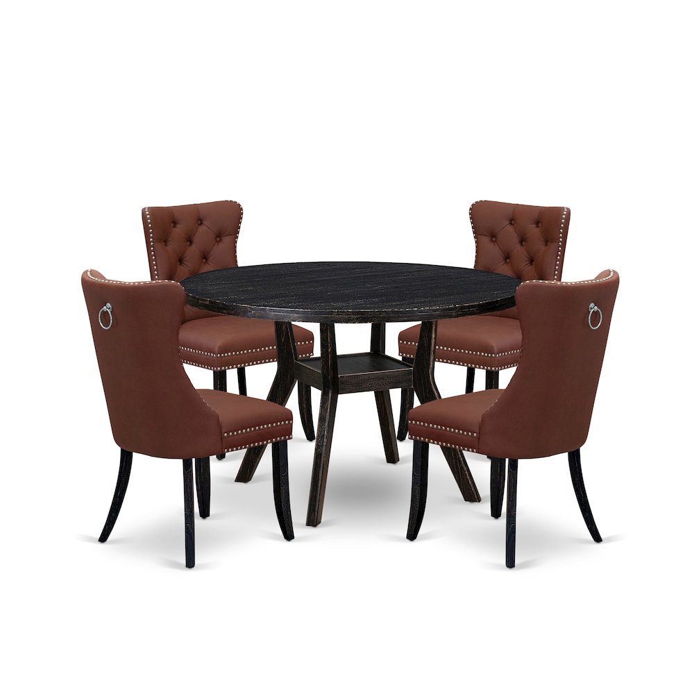 5 Piece Dining Table Set Consists Of 48" Round Table In Burgandy Color