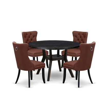 5 Piece Dining Table Set Consists Of 48" Round Table In Burgandy Color