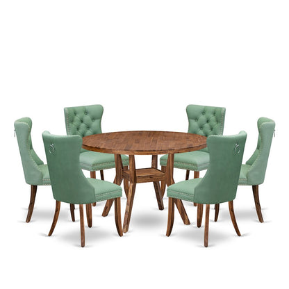 7-Pc Kitchen Table Set Include A Table And 6 Willow Green Upholstered Chairs