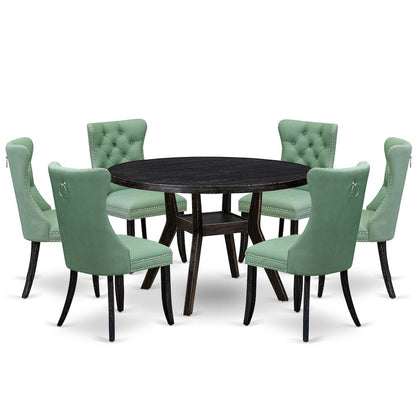7 Piece Dinette Set Contains 48" Round Table In Willow Green Color