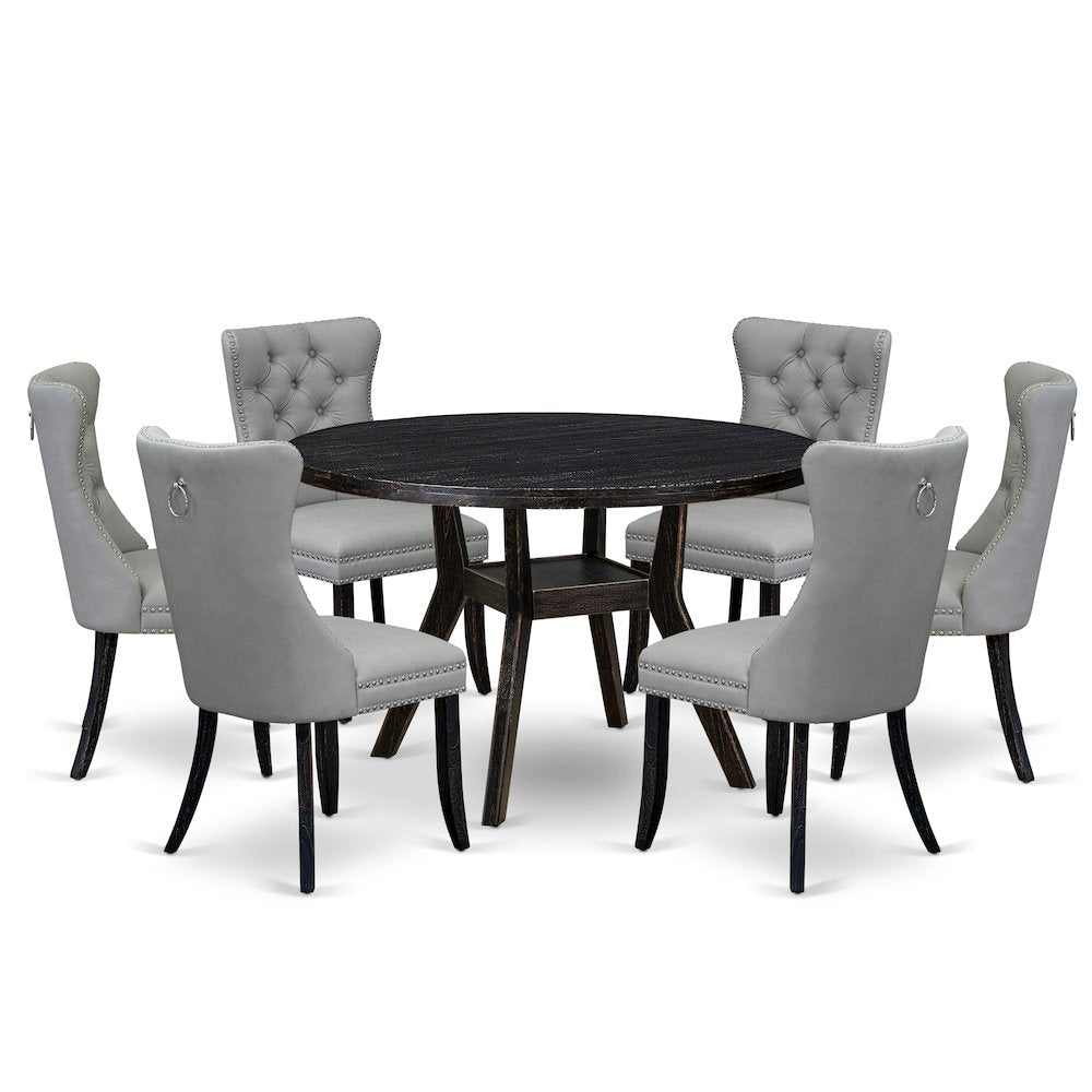7 Piece Dining Table Set Contains 48" Round Table In Light Gray Color