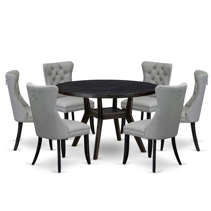 7 Piece Dining Table Set Contains 48" Round Table In Light Gray Color