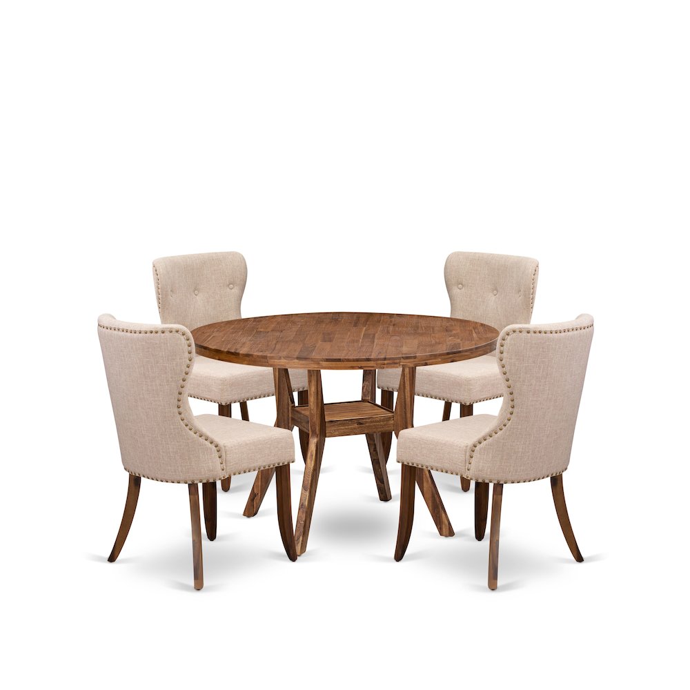 5 Piece Dining Set Consists Of 48" Round Kitchen Table In Light Tan Color