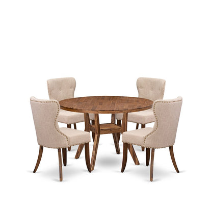 5 Piece Dining Set Consists Of 48" Round Kitchen Table In Light Tan Color