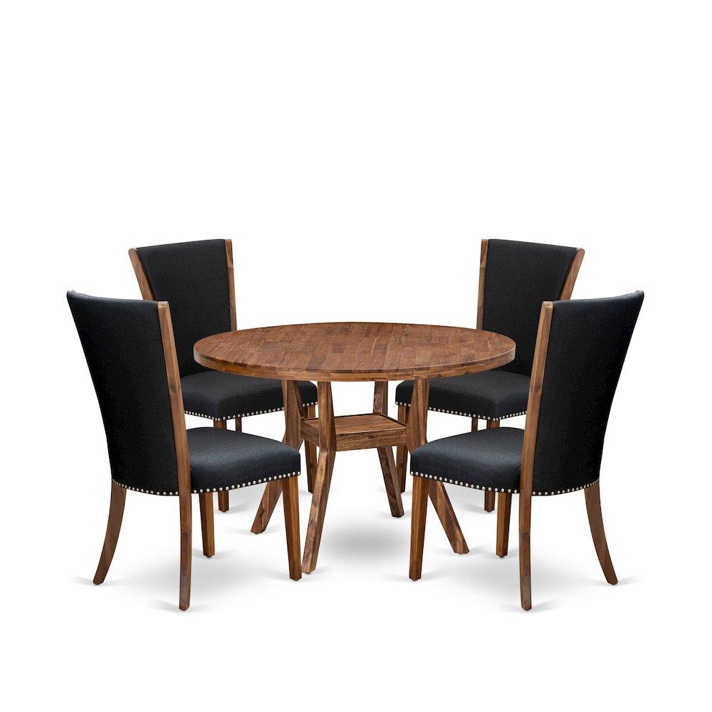 5 Piece Dining Table Set For 4 Contains 48" Round Table In Black Color