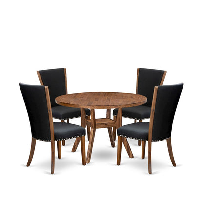 5 Piece Dining Table Set For 4 Contains 48" Round Table In Black Color