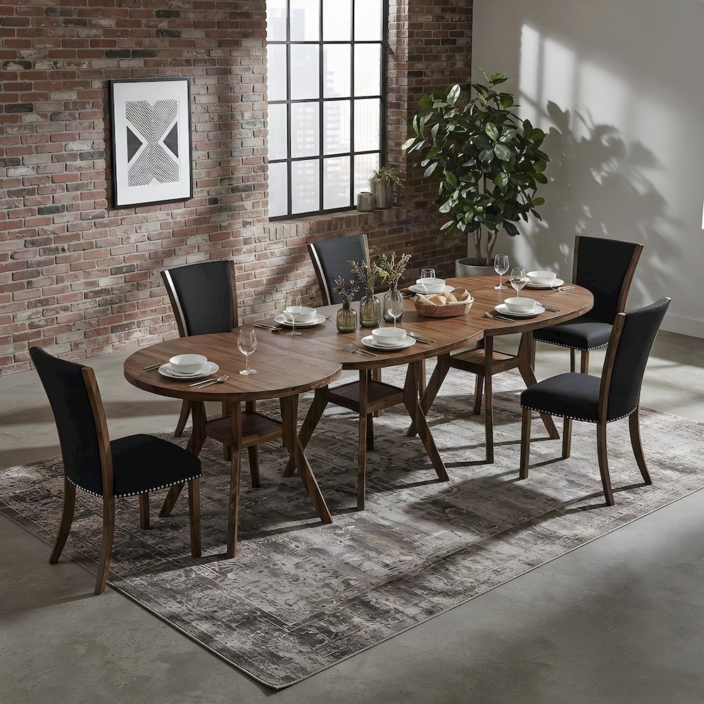 Solid Wood Round Dining Table with Upholstered Chairs for 4, 5 Piece Set, Black