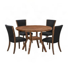 Solid Wood Round Dining Table with Upholstered Chairs for 4, 5 Piece Set, Black