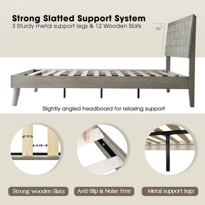 King Wooden Platform Bed Frame, Weathered Gray Oak Finish, Traditional Style