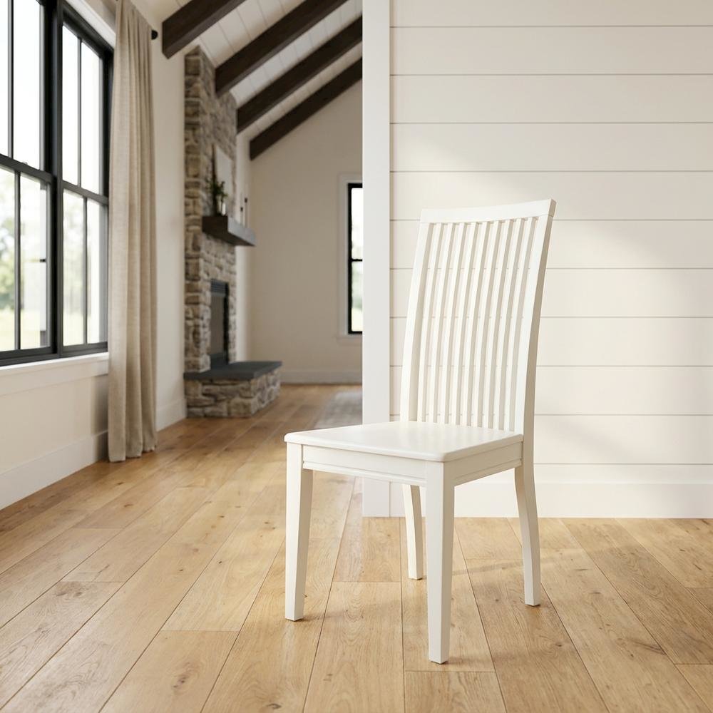 Linen Upholstered Dining Chair with Slat Back for Dining Room, Set of 2