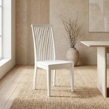 Linen Upholstered Dining Chair with Slat Back for Dining Room, Set of 2