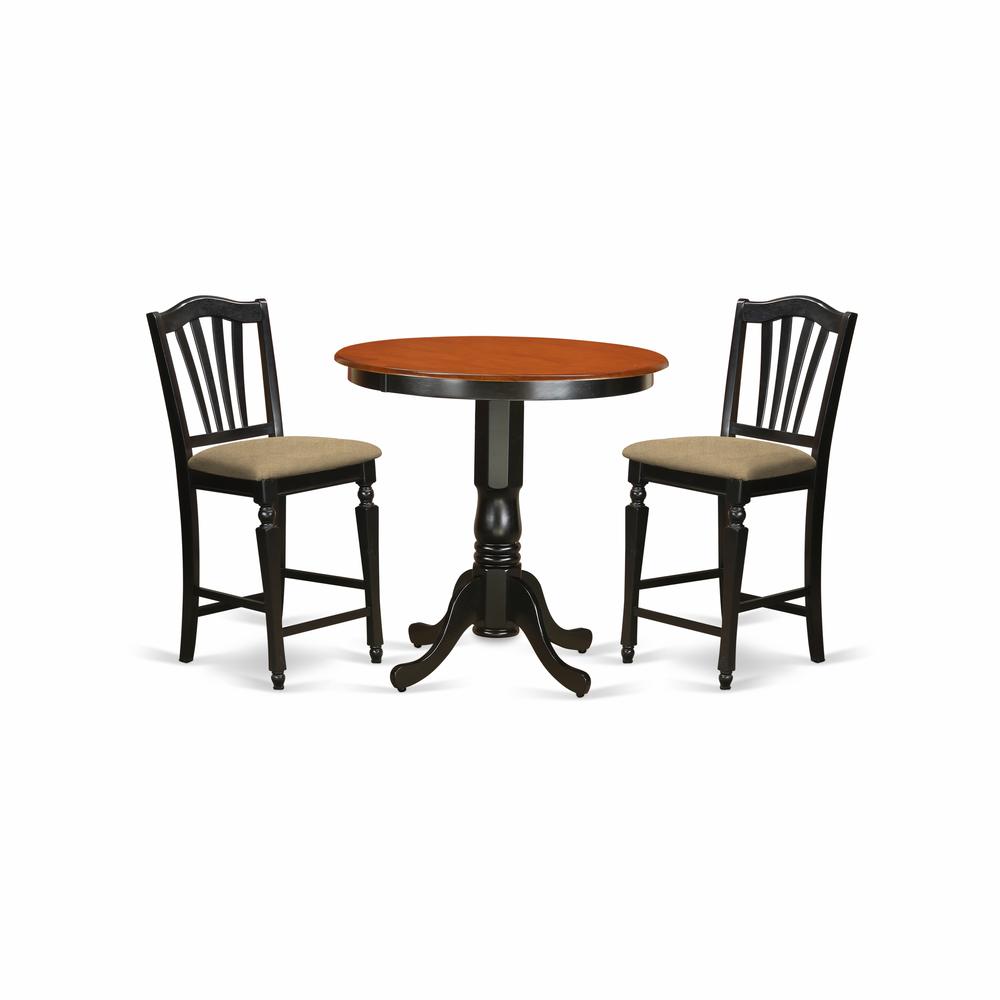 JACH3-BLK-C 3 PC counter height Table and chair set - high Table and 2 counter height Dining chair.
