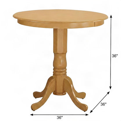 Traditional Round Wood Pedestal Counter Height Kitchen Bar Pub Table, Oak