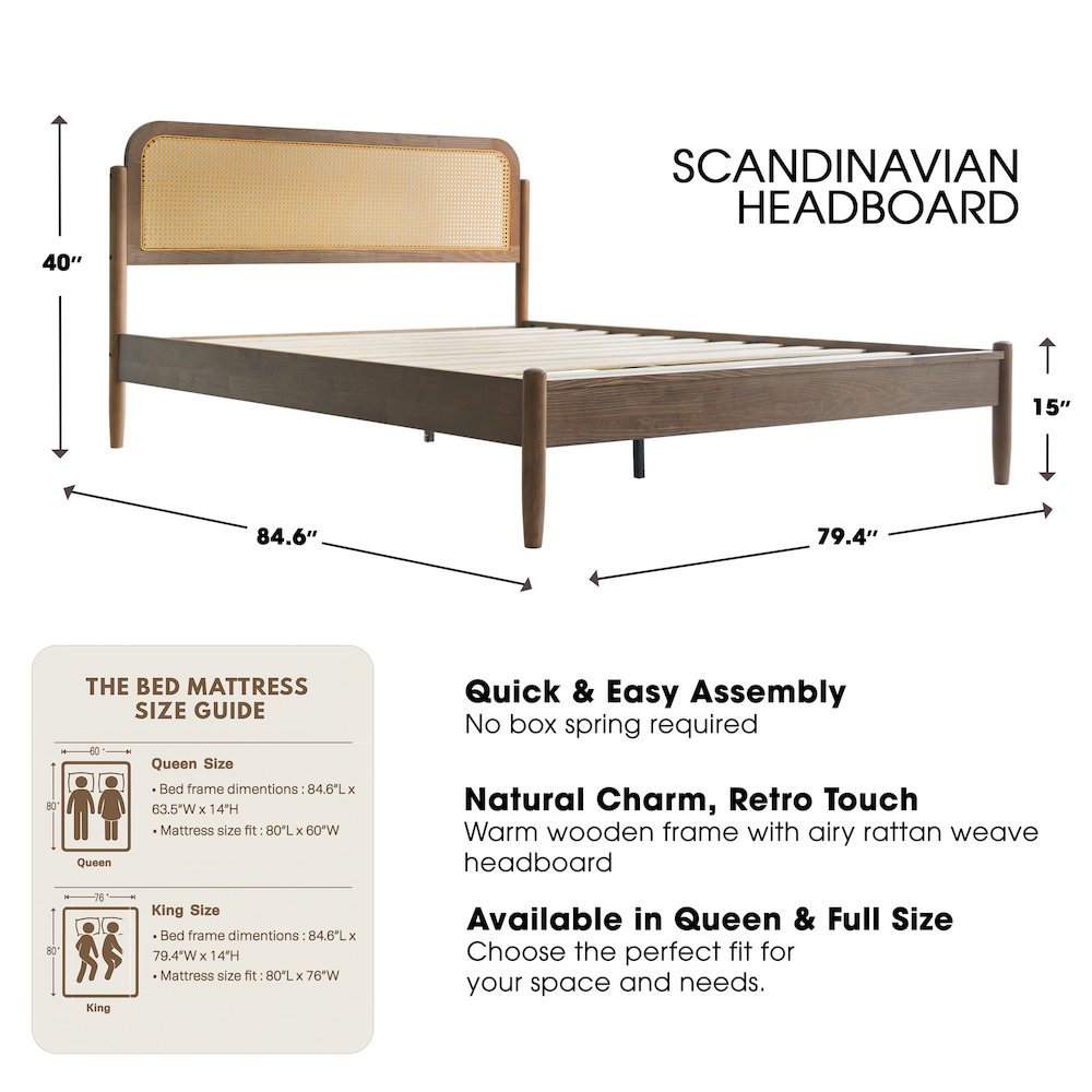 King Wooden Platform Bed Frame, Barnwood Finish, Traditional Style