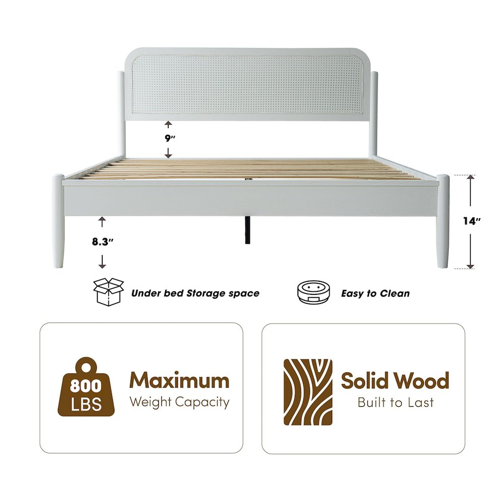 King Wooden Platform Bed Frame, Pure White Finish, Traditional Style