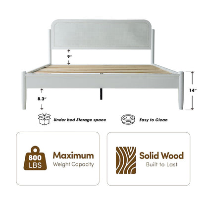 King Wooden Platform Bed Frame, Pure White Finish, Traditional Style
