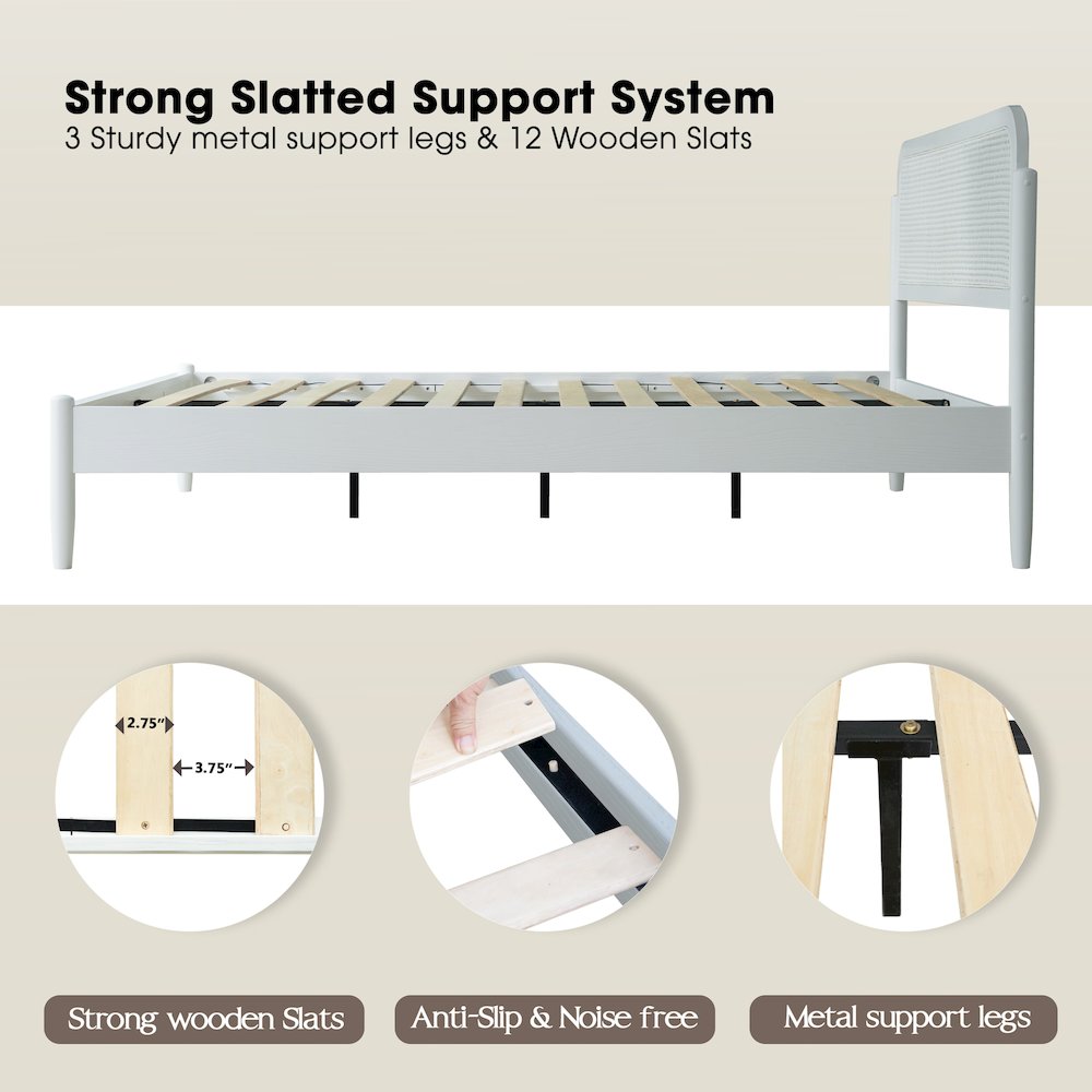 King Wooden Platform Bed Frame, Pure White Finish, Traditional Style