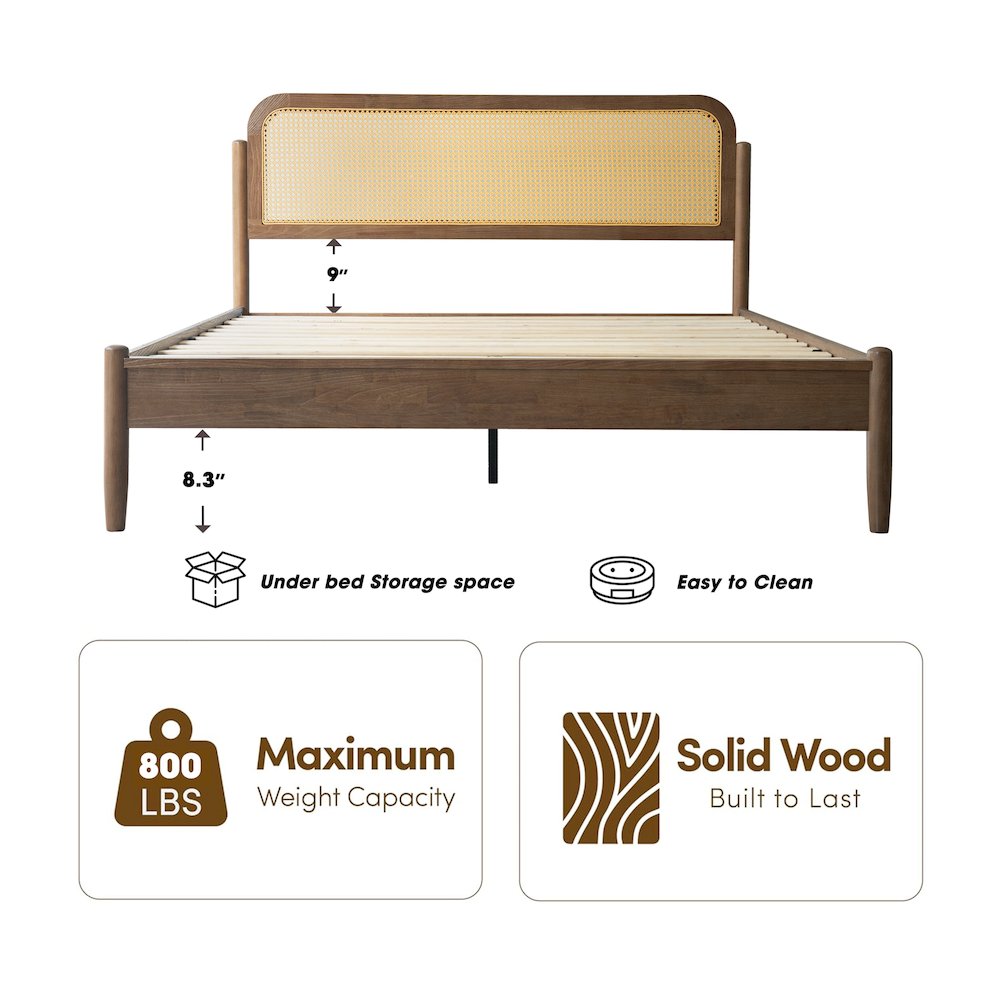 Queen Wooden Platform Bed Frame, Barnwood Finish, Traditional Style