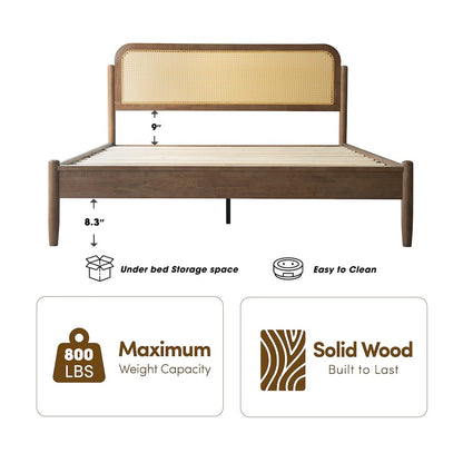 Queen Wooden Platform Bed Frame, Barnwood Finish, Traditional Style