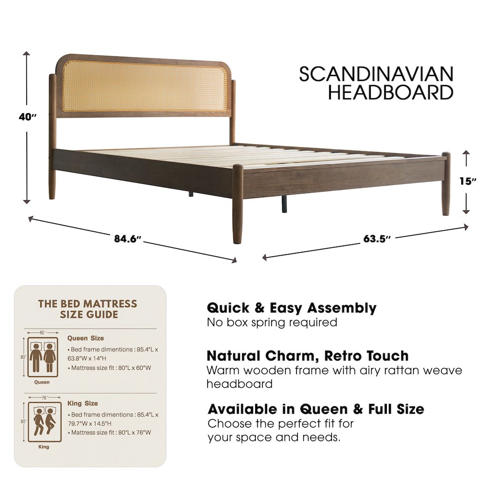Queen Wooden Platform Bed Frame, Barnwood Finish, Traditional Style