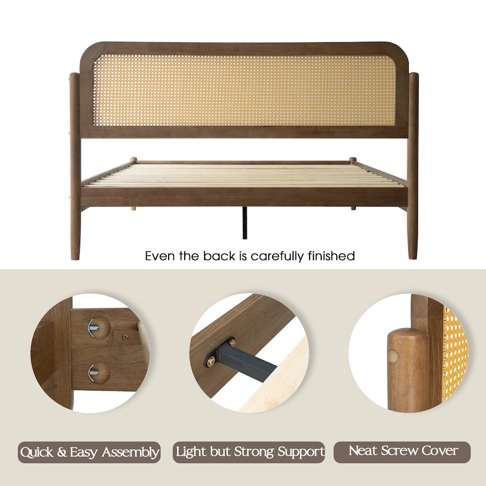 Queen Wooden Platform Bed Frame, Barnwood Finish, Traditional Style