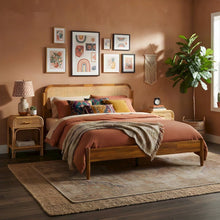 Solid Wood Queen Platform Bed Frame with Headboard and Footboard, Acacia Honey