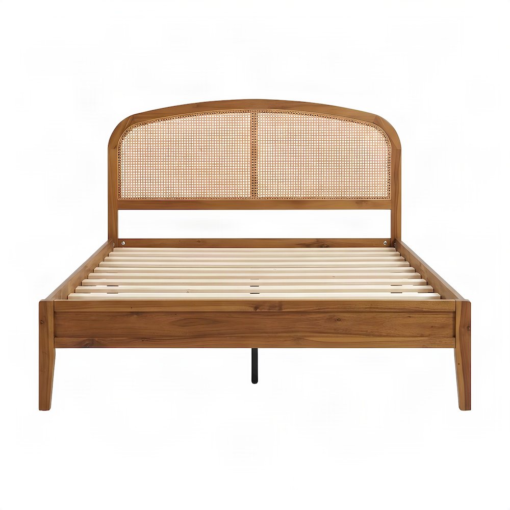 Solid Wood Queen Platform Bed Frame with Headboard and Footboard, Acacia Honey
