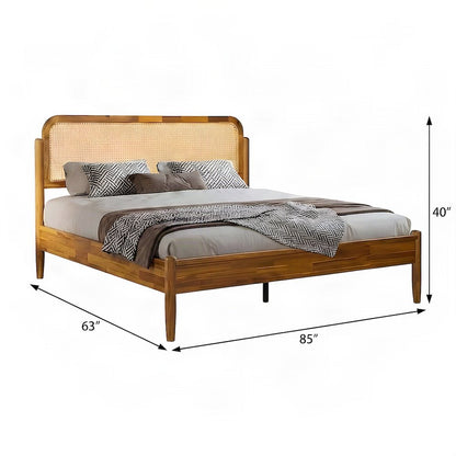 Solid Wood Queen Platform Bed Frame with Headboard and Footboard, Acacia Honey